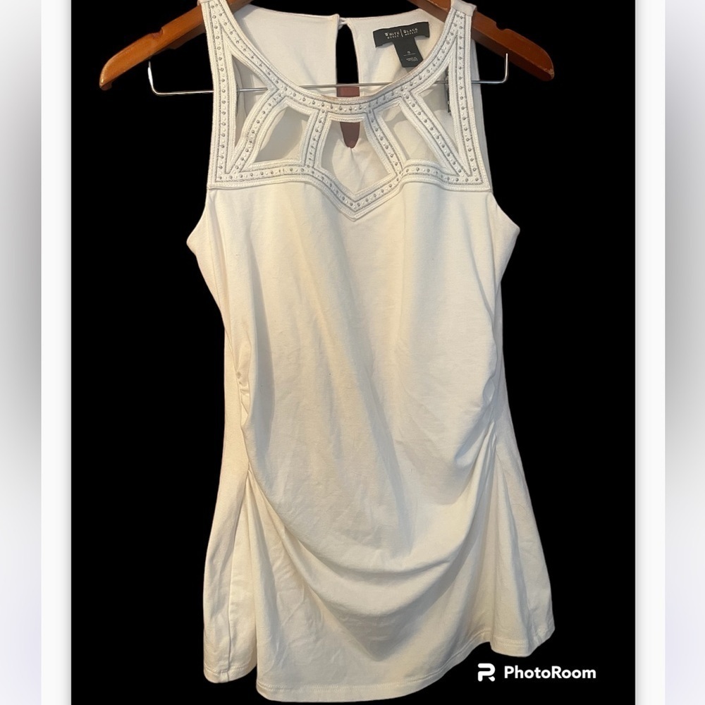 White House Black Market White Sz Small Embroidery Sleeveless Top - Picture 5 of 10